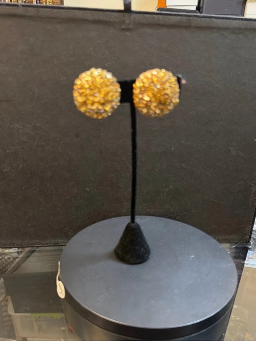 Gold Crystal Dome Stud Earrings